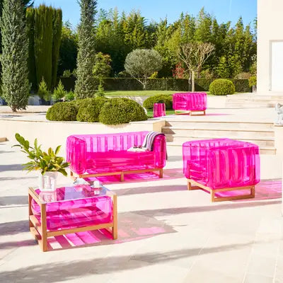 Pink blow up cheap sofa